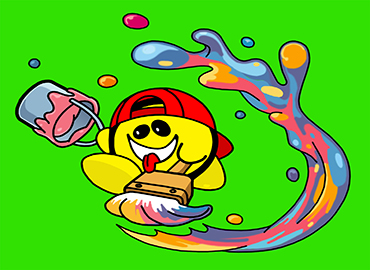 Smiley character throwing paint